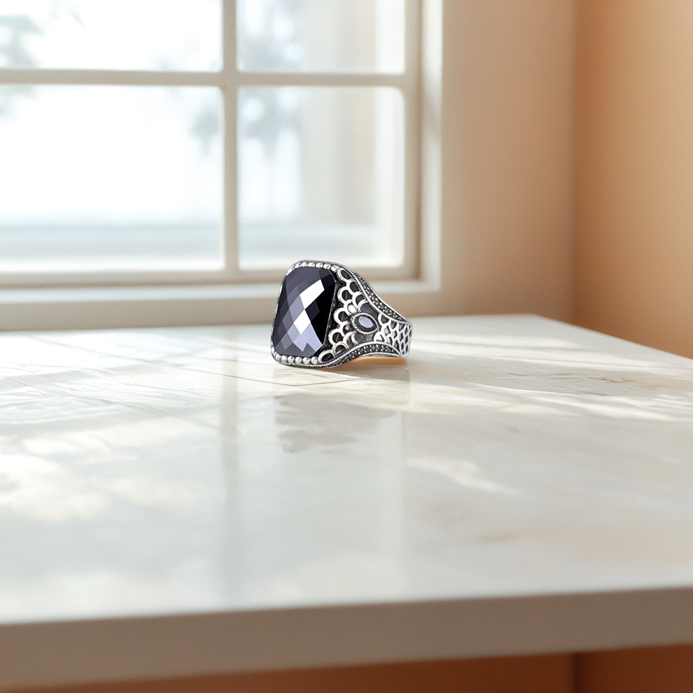 sterling silver gemstone men`s ring
