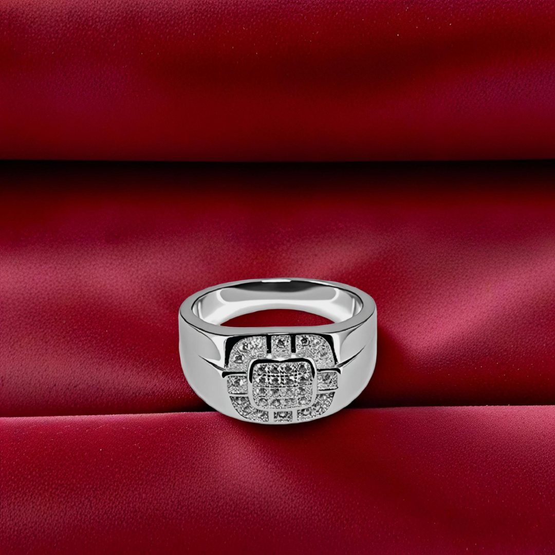 silver ring with gemstones