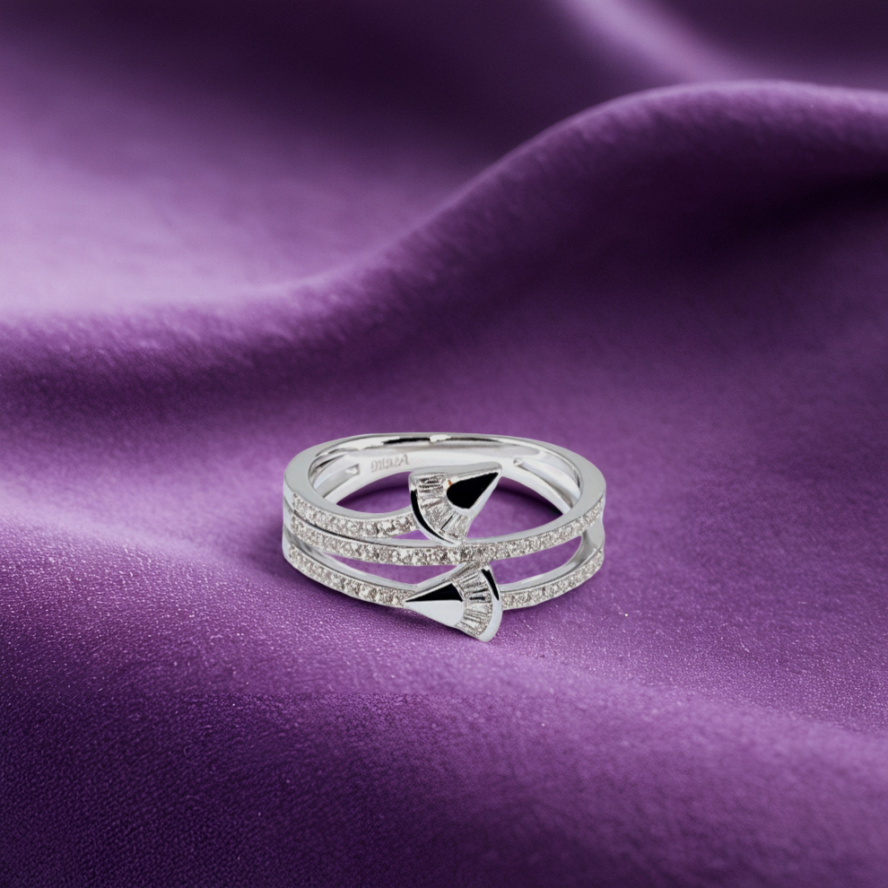 silver ring with diamond accents