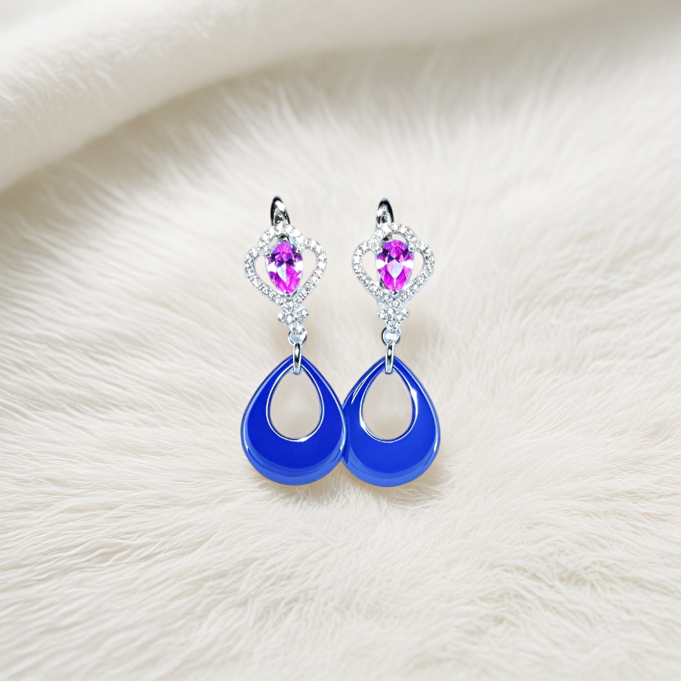 petal drop earring – sterling silver in vibrant contrast