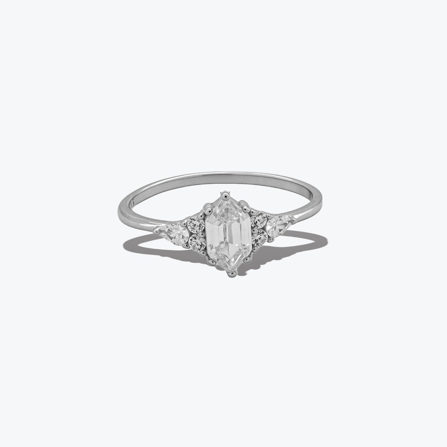 elongated diamond ring – sterling silver with graceful sparkle