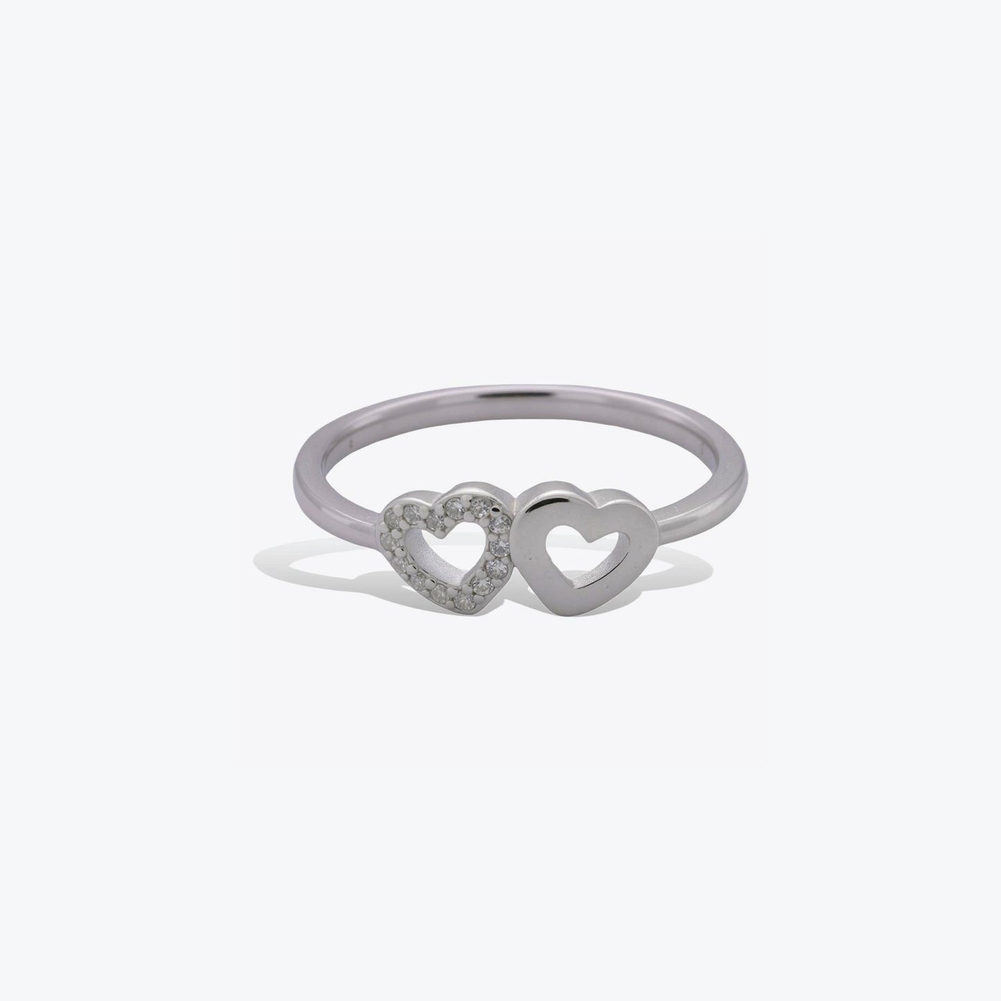 dual heart ring – sterling silver with contrast & sparkle