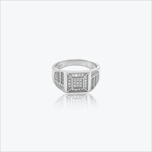 Imperial Grid Men’s Ring – Sterling Silver with Square Diamonds