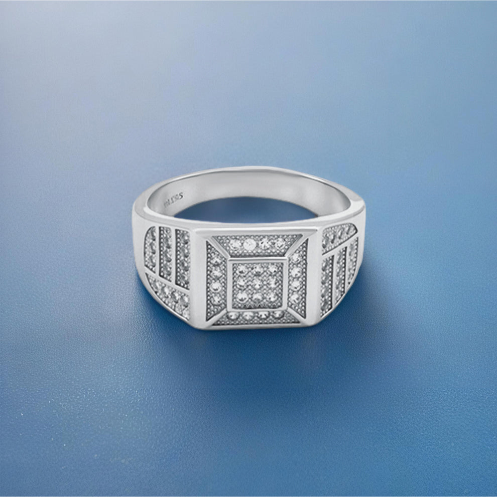 imperial grid men’s ring – sterling silver with square diamonds