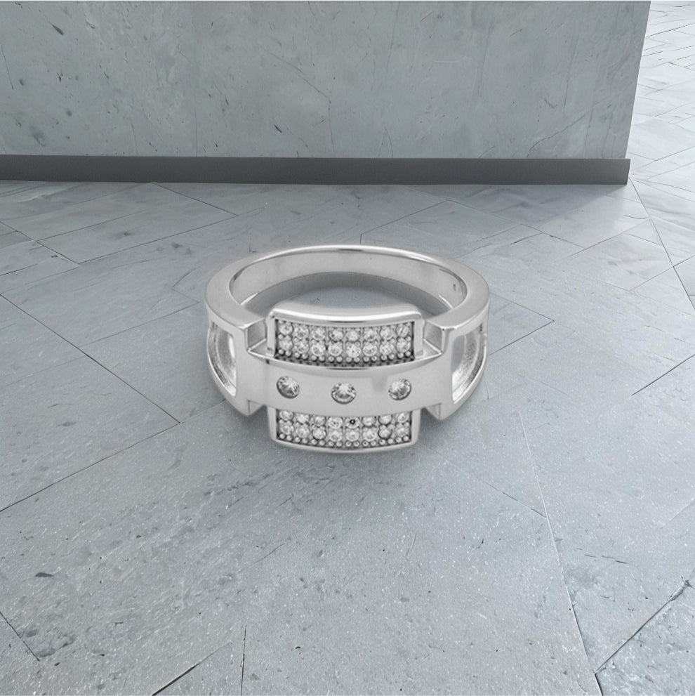 sterling silver men's ring – sleek rectangular design with jewels