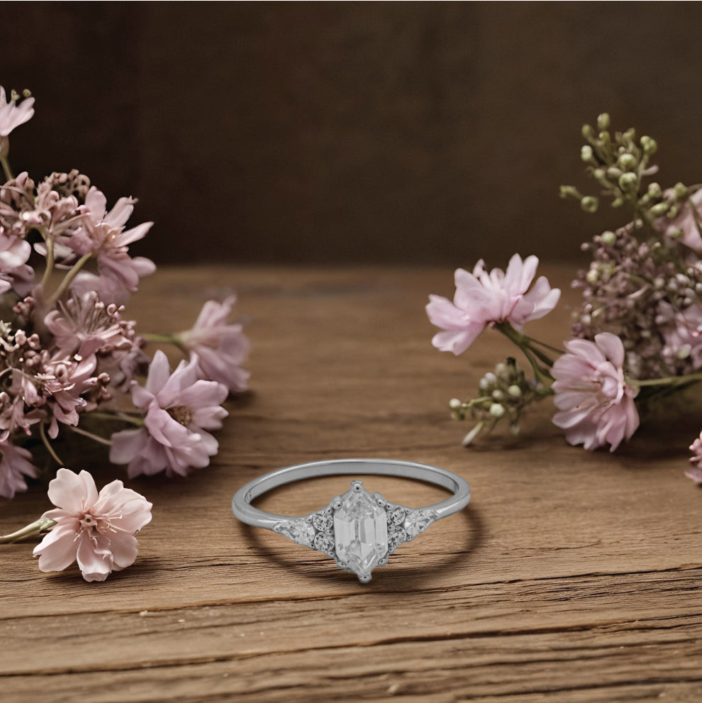 elongated diamond ring – sterling silver with graceful sparkle