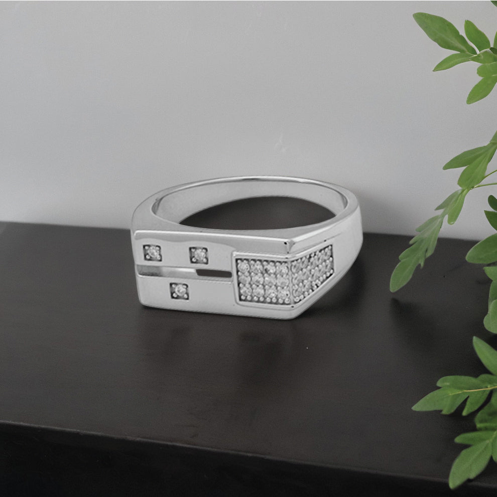 auric grid men’s ring – sterling silver with square-cut diamonds