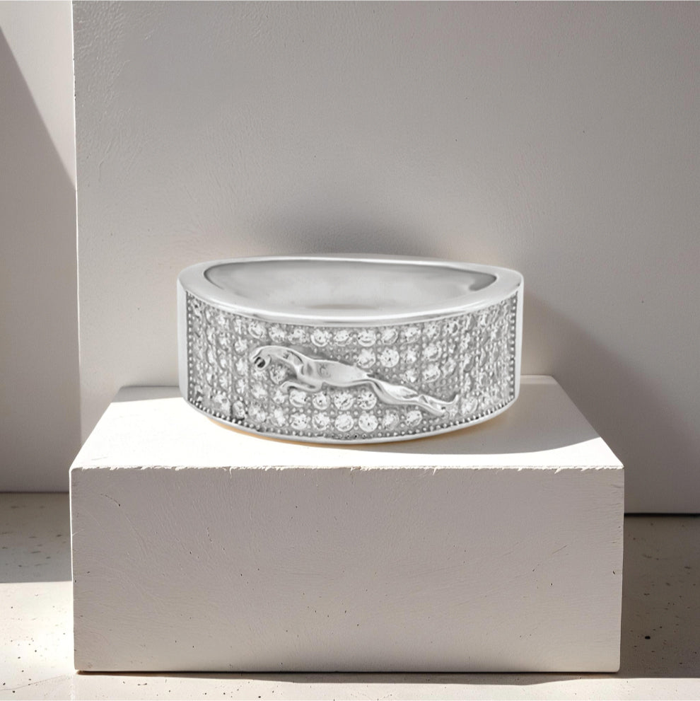 panther majesty men’s ring – sterling silver with dazzling diamonds