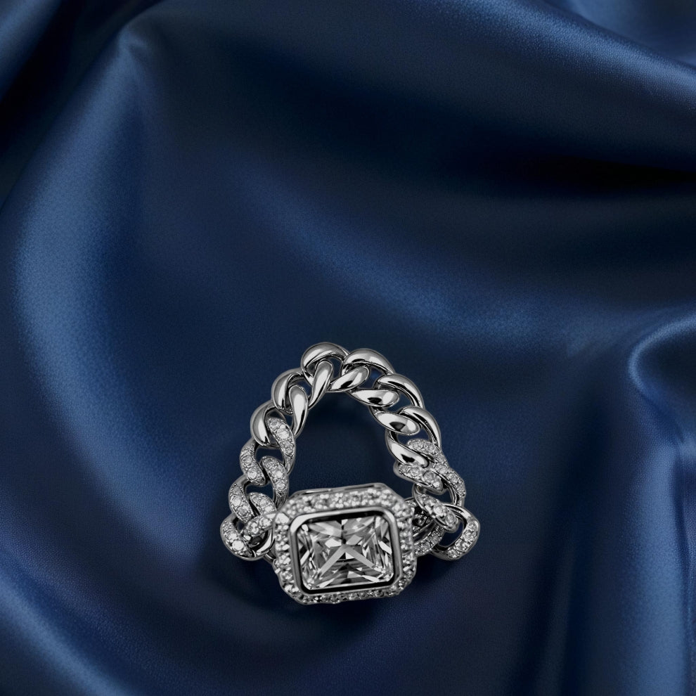 silver gracefully linked women`s ring