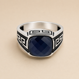 Silver Blue Gem Men`s Ring