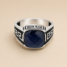 Silver Blue Gem Men`s Ring