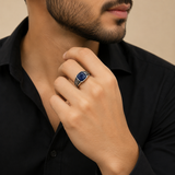 Silver Blue Gem Men`s Ring