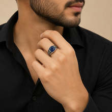 Silver Blue Gem Men`s Ring