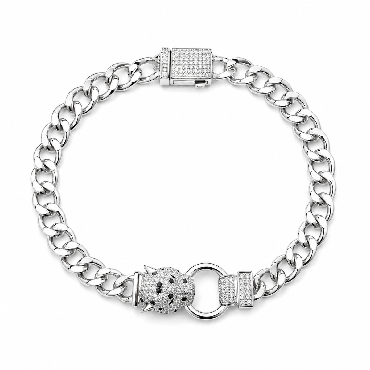 Silver Panther Chain Men`s Bracelet