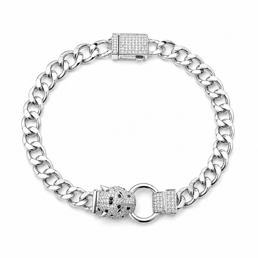 Silver Panther Chain Men`s Bracelet