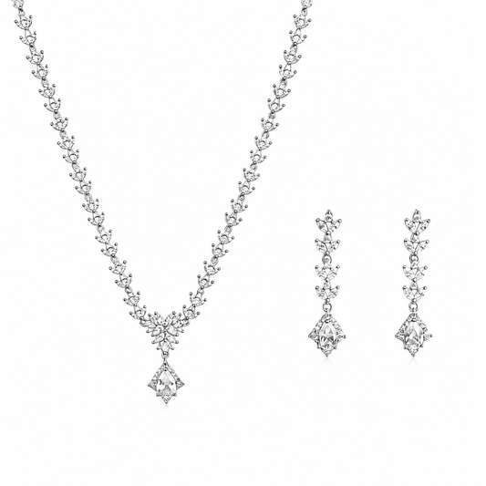 Silver Diamond Leaf Cascade Set