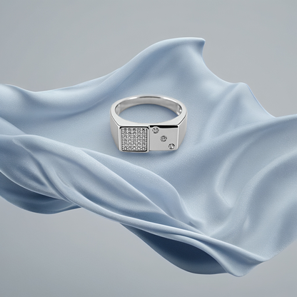 Sterling Silver Gridcrest Men`s Ring