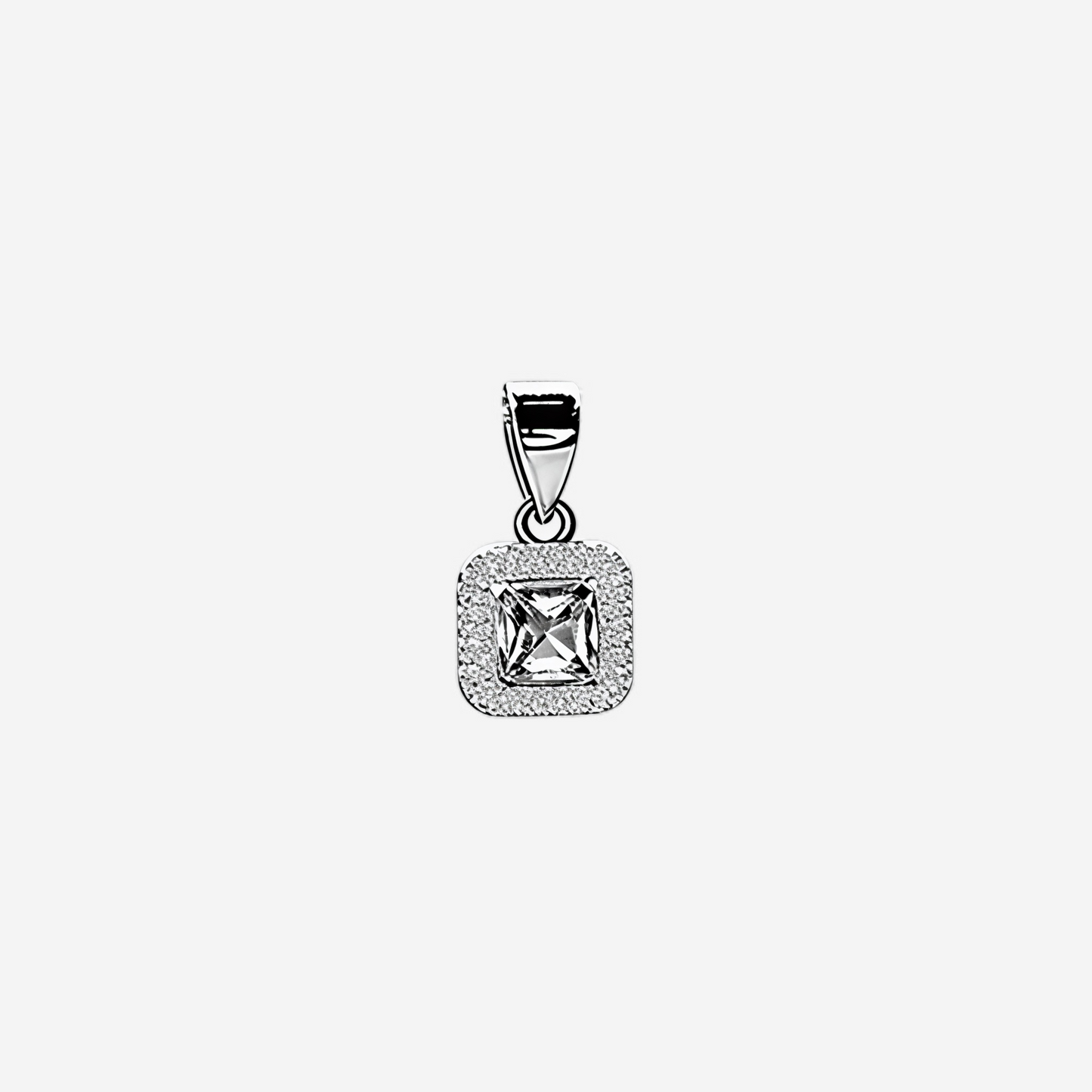 silver radiance square halo pendant