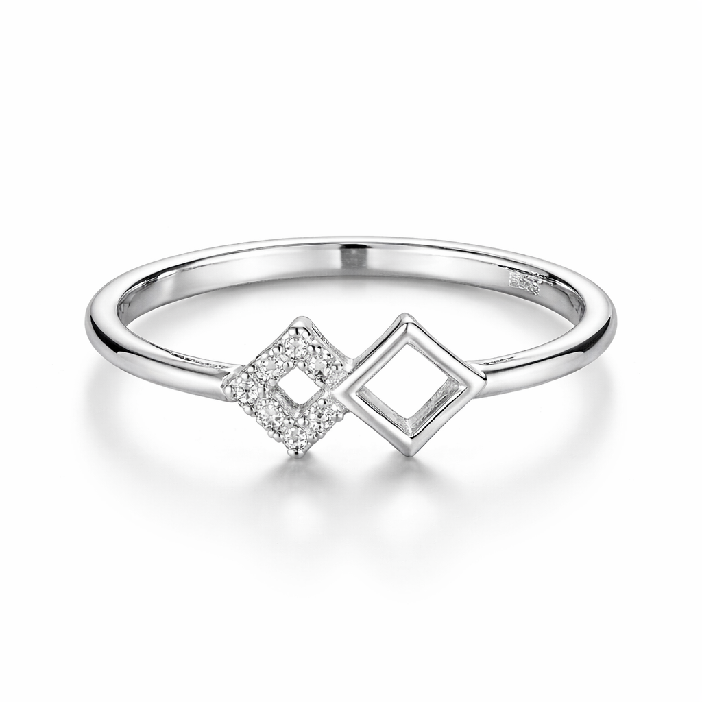 Silver Diamond Duo shaped Ring