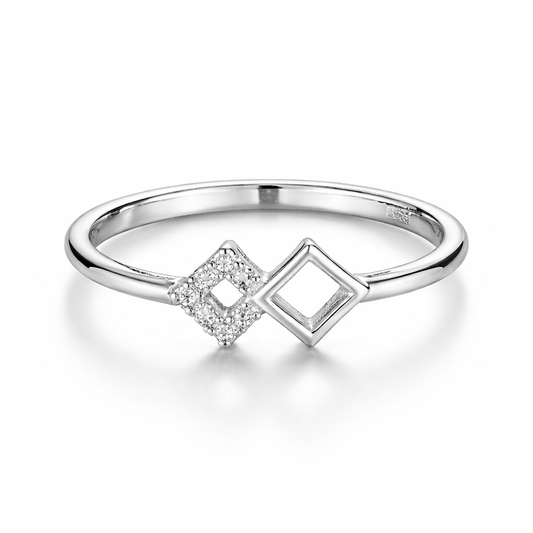 Silver Diamond Duo shaped Ring