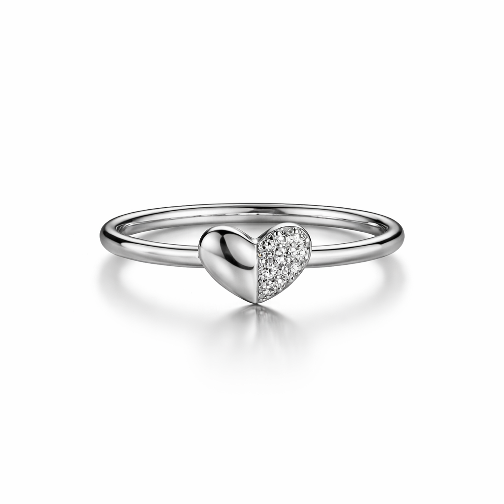 Silver Simple Heart Women`s Ring