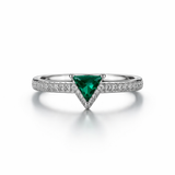 Silver Green emerald Triangle Ring