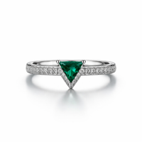 Silver Green emerald Triangle Ring