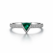 Silver Green emerald Triangle Ring