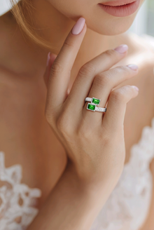 Silver Green Stone Open Ring