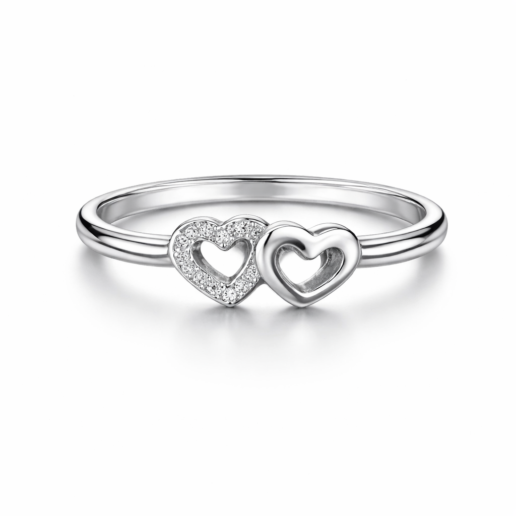 Silver Dual Heart Women`s Ring