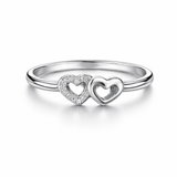 Silver Dual Heart Women`s Ring