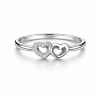 Silver Dual Heart Women`s Ring