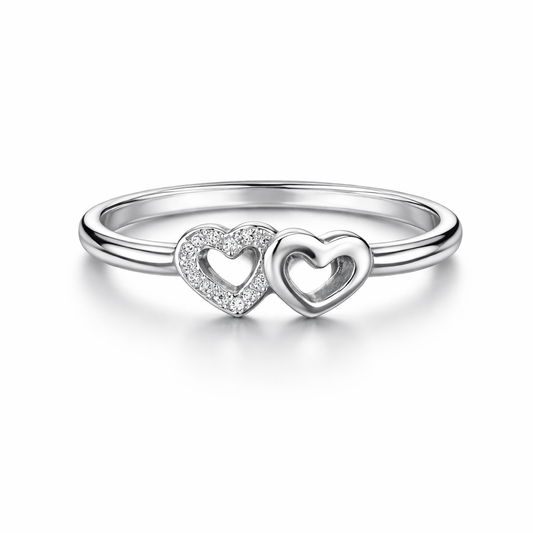 Silver Dual Heart Women`s Ring