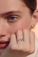 Silver Dual Heart Women`s Ring