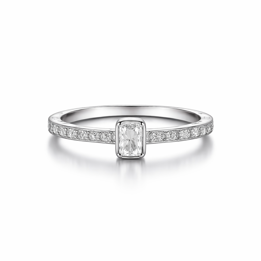 Slim Centre Stone Ring in Silver