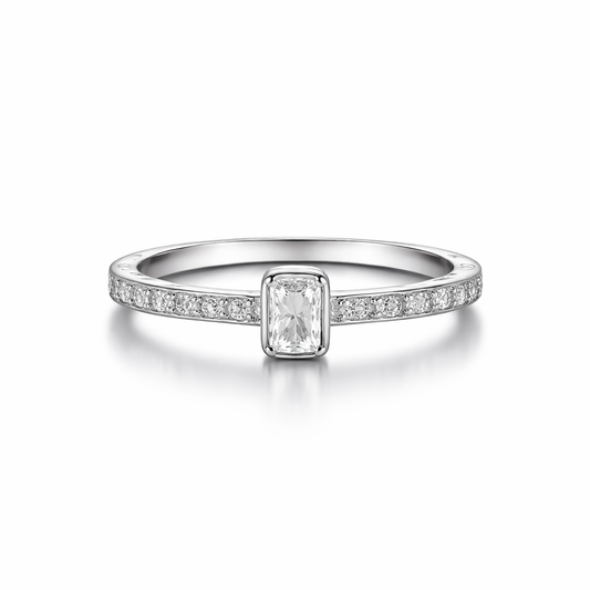 Slim Centre Stone Ring in Silver