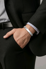 Silver Central Panel Link Men`s Bracelet