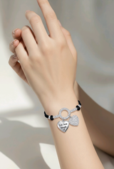 Black Cord Heart Charm Women`s Anklet