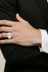 Sleek Gem Rectangle Men's Ring in Silver