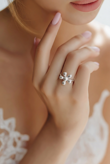 Silver Petal Beam Women`s Ring