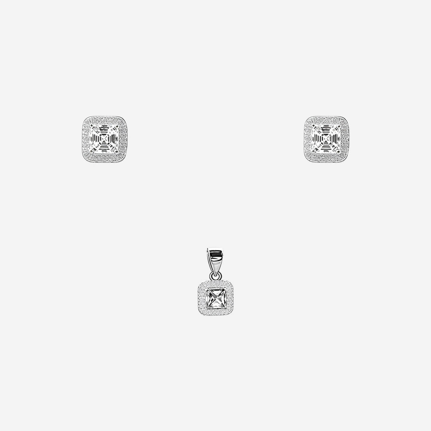 silver radiance square halo pendant