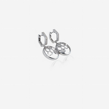 Pair of silver hoop earrings with diamond accents