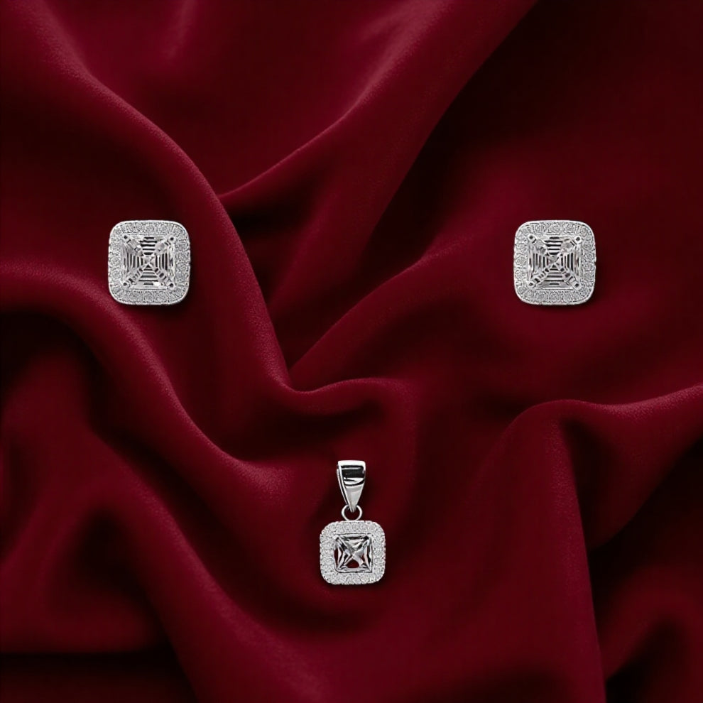 Silver Radiance Square Halo Pendant