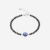 Silver Black Evil eye Women`s anklet