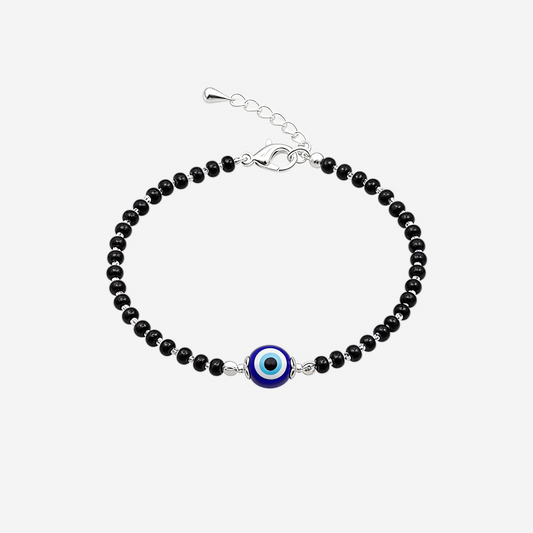 Silver Black Evil eye Women`s anklet