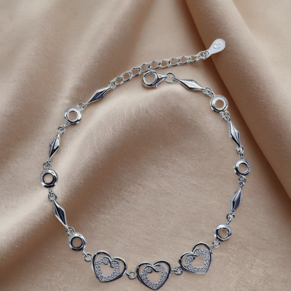 sterling silver lustre heart-link bracelet