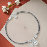 Heart charm women`s anklet in silver