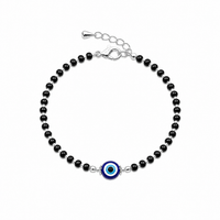 Silver Black Evil eye Women`s anklet