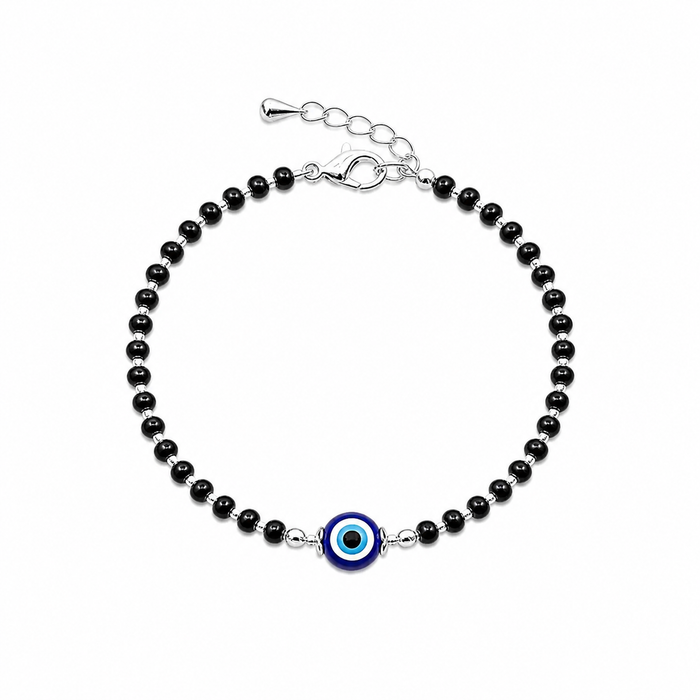 Silver Black Evil eye Women`s anklet