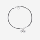 Heart charm women`s anklet in silver